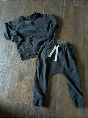 Little Bipsy Black Kids Sweatshirt & Jogger Set with White Drawstring